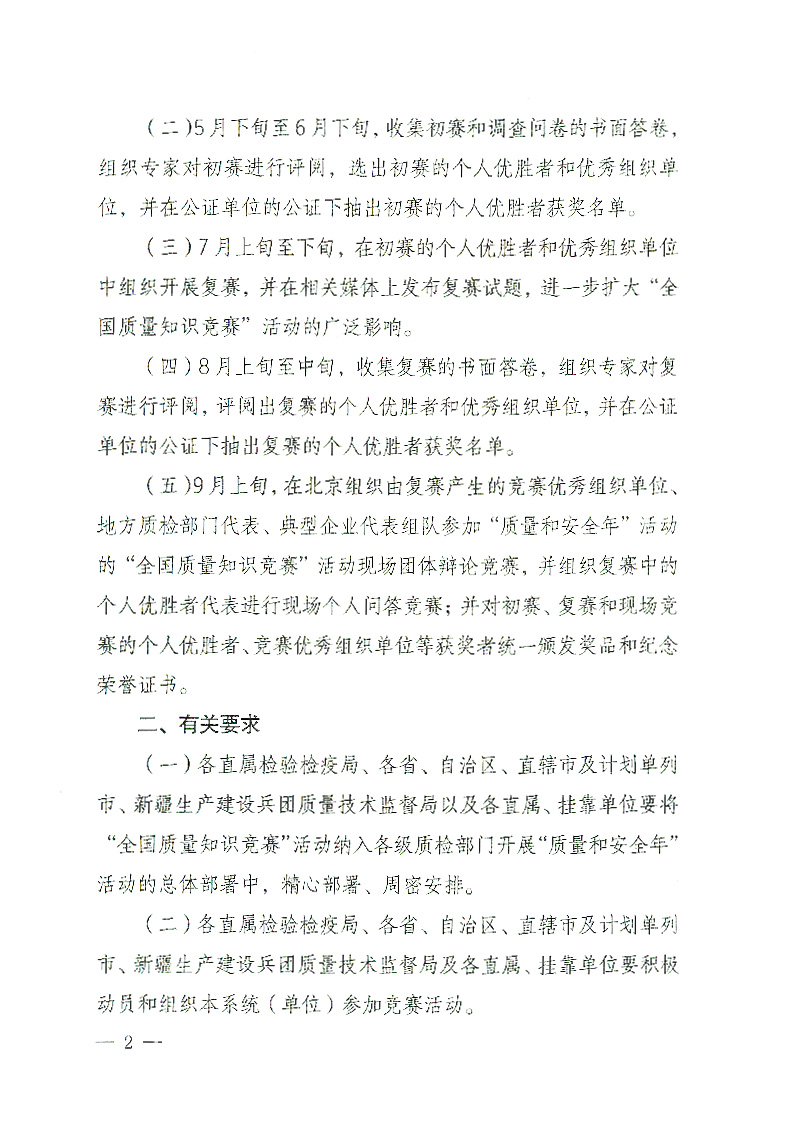國家質檢總局辦公廳《關于舉辦&ldquo;全國質量知識競賽&rdquo;活動的通知》