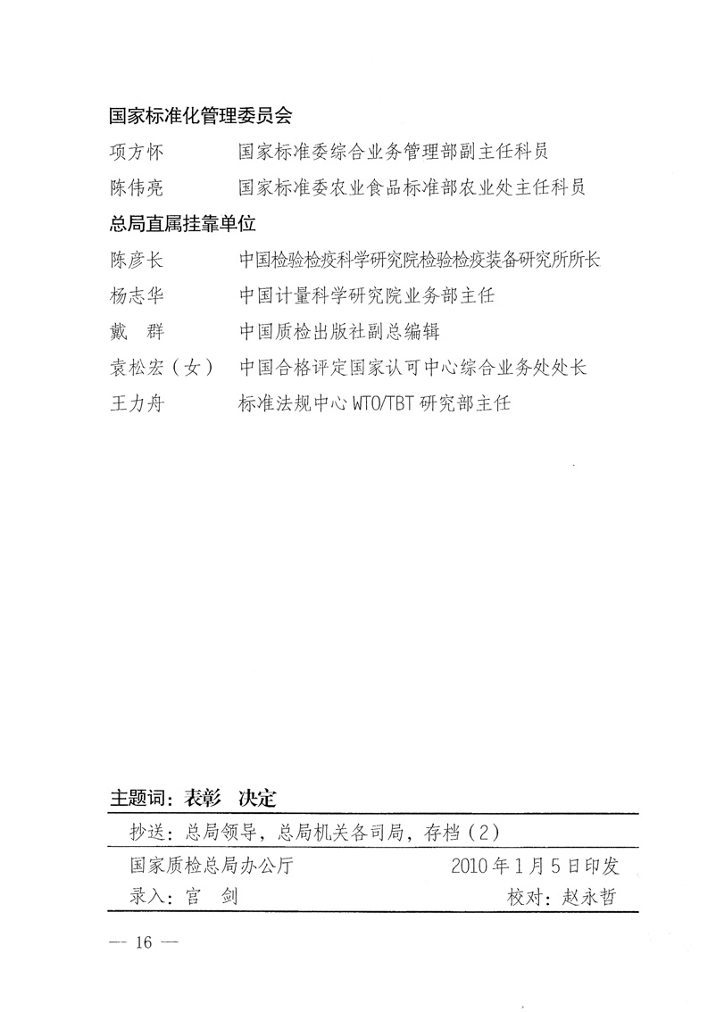 國家質(zhì)量監(jiān)督檢驗(yàn)檢疫總局《關(guān)于表彰全國質(zhì)檢系統(tǒng)&ldquo;質(zhì)量和安全年&rdquo;活動先進(jìn)單位和先進(jìn)個人的決定》